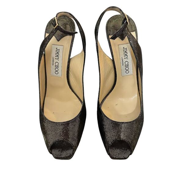 Jimmy Choo nova black sparkle peep toe slingback heels size 38 - Picture 2 of 7